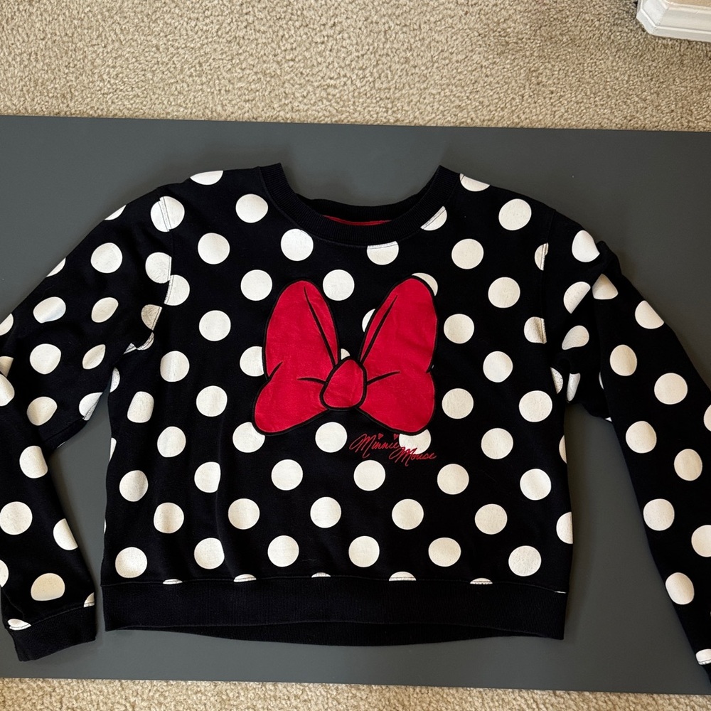 Minnie Mouse Black and White Polka Dot Sweater with Red Bow